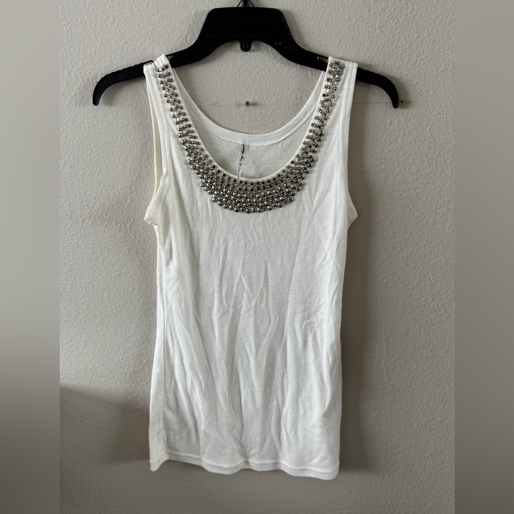 Embellished White Tank Top